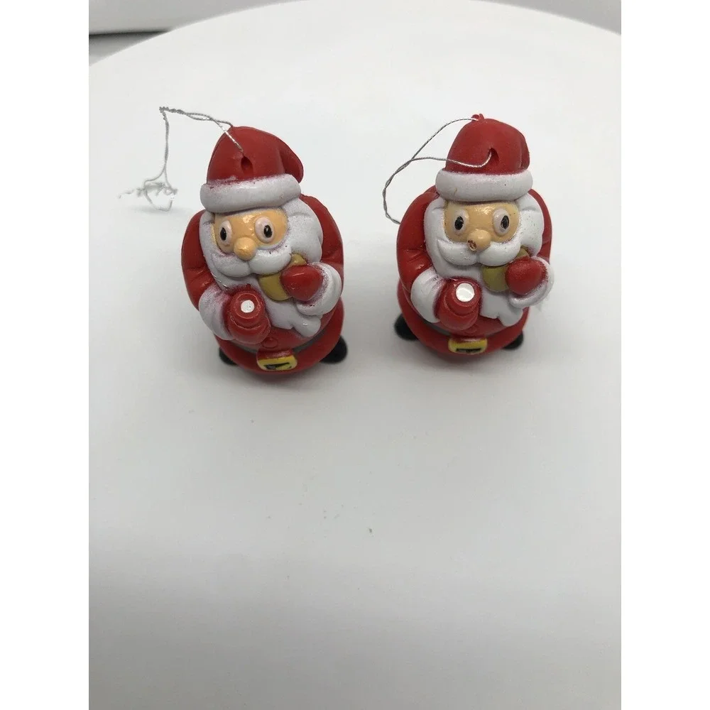 2 Adorable Santa Claus Ornaments Eating Milk And Cookies Holiday Decorating‎